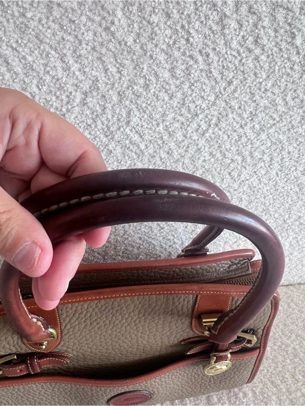Dooney & Bourke Vintage‎ 80s/90s Buckle Satchel  Taupe Bag Purse Made In USA
